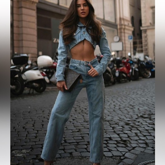 Zara Mugler Inspired Blue Straight Leg Jeans Size US 8 Euro 40 - Picture 5 of 11